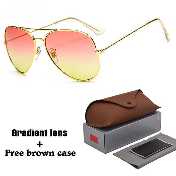 

pilot sunglasses men women brand designer driving glasses uv400 goggle metal frame gradient lenses with brown cases and box, White;black