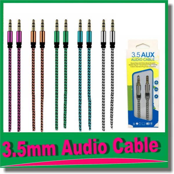 

3.5mm auxiliary aux extension audio cable unbroken metal fabric braiede male stereo cord 1m for samsung mp3 speaker tablet pc om-r4