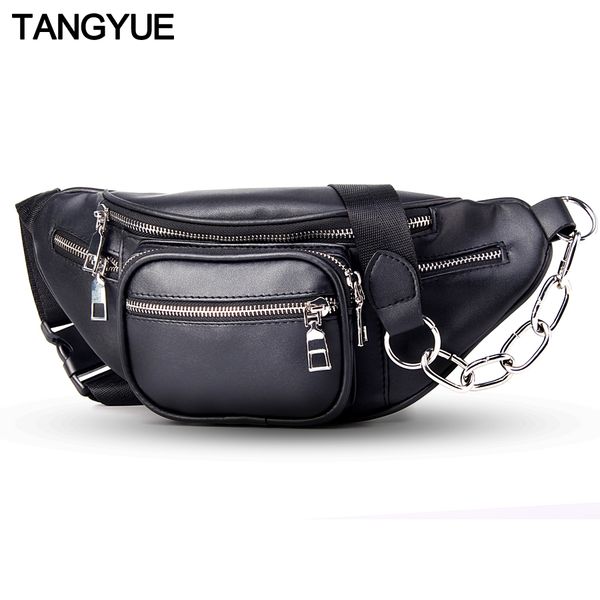 

tangyue chain waist ba women fanny pack leather black 2018 travel bum waist bag ladies for to belt fanny pack for women