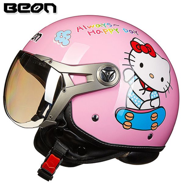 

new arrival women's motorcycle helmet beon vintage helmet hello kitty scooter half ece approved moto casco