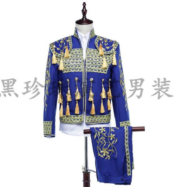 

men pendant suits designs masculino homme terno stage costumes for singers men tassel blazer dance jacket star style dress blue, White;black