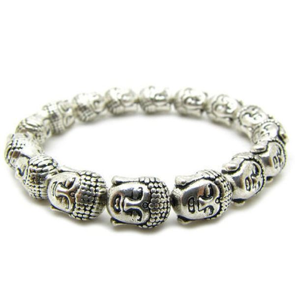 Bracciale vintage in argento Tibet fatto a mano con perline testa punk da 10 mm, commercio all'ingrosso