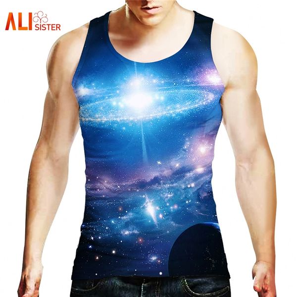 

alisister men' tank 3d print galaxy space hip hop vest 2018 summer brand clothing fitness men undershirt ing, White;black