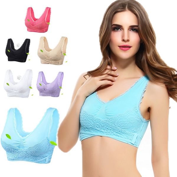 

women casual lace bralette padded bra u back sleeping brassiere fashion cross side closure wireless bra top, Red;black