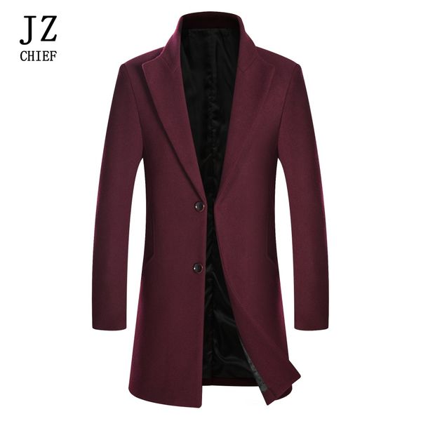 

jz chief elegant men's wool blends long sleeve coat solid single-breasted wool jacket casual business youth overcoat outerwear, Black