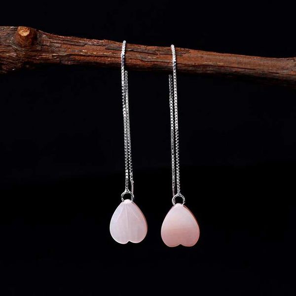 

ruifan minimalism pink color heart line threader earrings for women 100% 925 sterling silver tassel drop earrings ladies yea109, Golden;silver