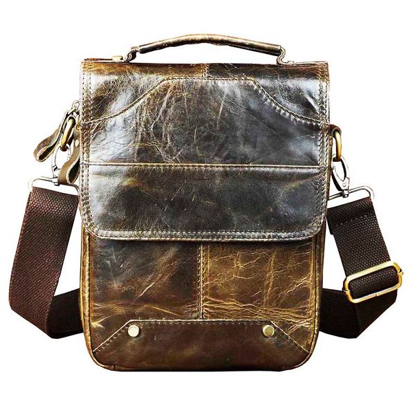 

quality leather male fashion casual tote messenger bag designer satchel crossbody one shoulder bag 8" tablets pouch for men 151g