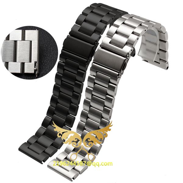

2016 new fashion 20mm 22mm 23mm 24mm 25mm 26mm stainless steel solid link watch band strap bracelet straight end black silver, Black;brown