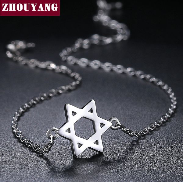 

zhouyang s925 bracelet for women star shape 100% 925 sterling silver white gold color fashion jewelry birthday gift hy010, Black