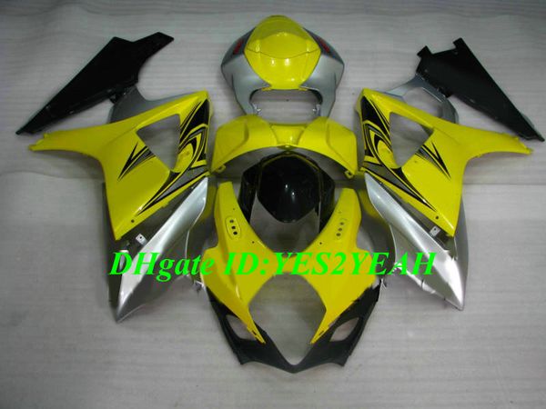 Oi-Qualidade kit de Carenagem Da Motocicleta para SUZUKI GSXR1000 K7 07 08 GSXR 1000 2007 2008 ABS AMARELO de Carimbos De Prata set + Presentes SX20