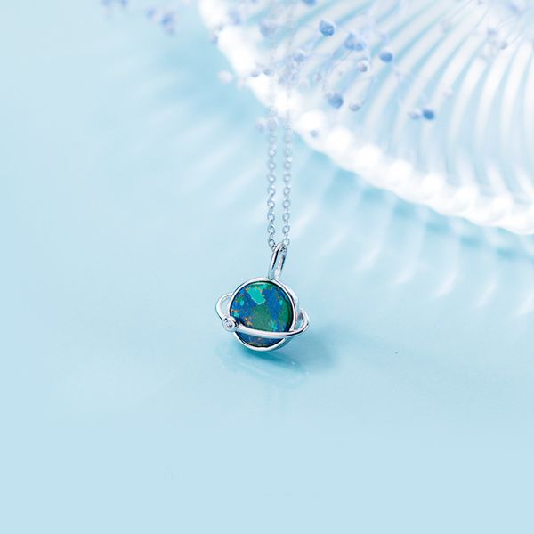 

mloveacc real 100% 925 sterling silver blue green earth pendant necklace for women blue planet charm necklace
