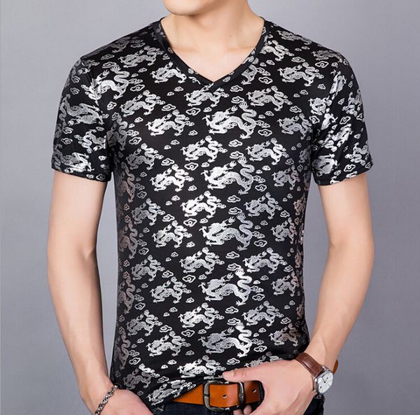 

Dragon Print Male T-shirt Crew Neck Slim T-shirt Black Summer Breathable Tops Men Clothing