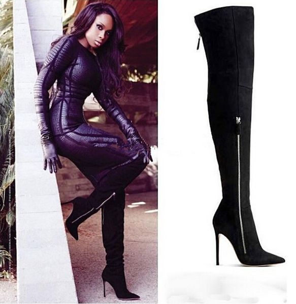 Mulheres Sexy Mulheres Sexia Nova Moda Black Bege Over Knee Fin-Up Up Slim Style Long High Heel Inverno Boots 5