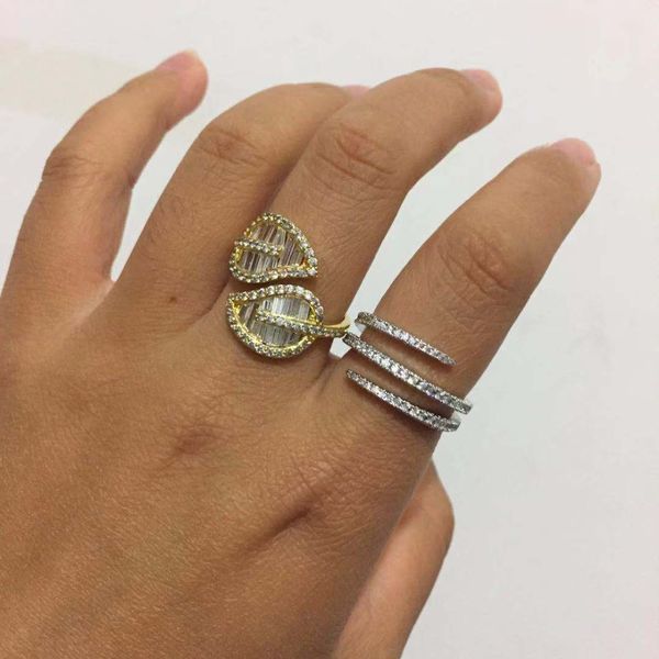 

trendy 3 layer cz pave setting simple fashion rings for women party gift wedding band accessories luxury women jewelry, Golden;silver