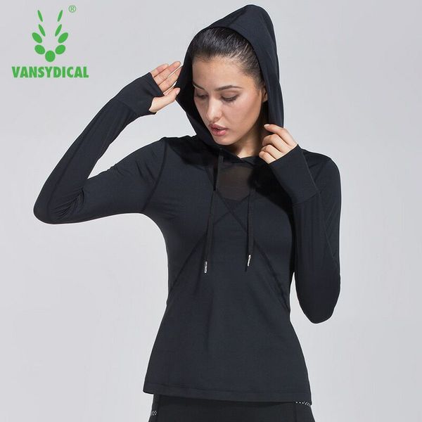 

vansydical fitness sports yoga shirts womens running training long sleeve mesh splice quick dry breathable gym hoodies, White;red