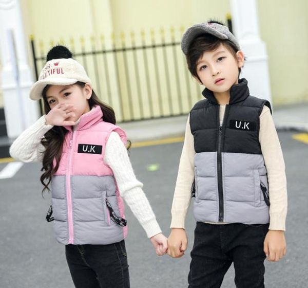 

winter girls clothing warm down jacket for girl clothes 2018 winter thicken sleeveless boy/girl children outerwear coats 3-10y, Blue;gray
