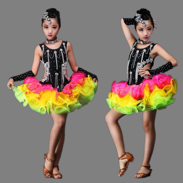 

child kid skirt children professional latin dance dress girls ballroom competition dresses modern waltz tango cha cha costumes, Black;red