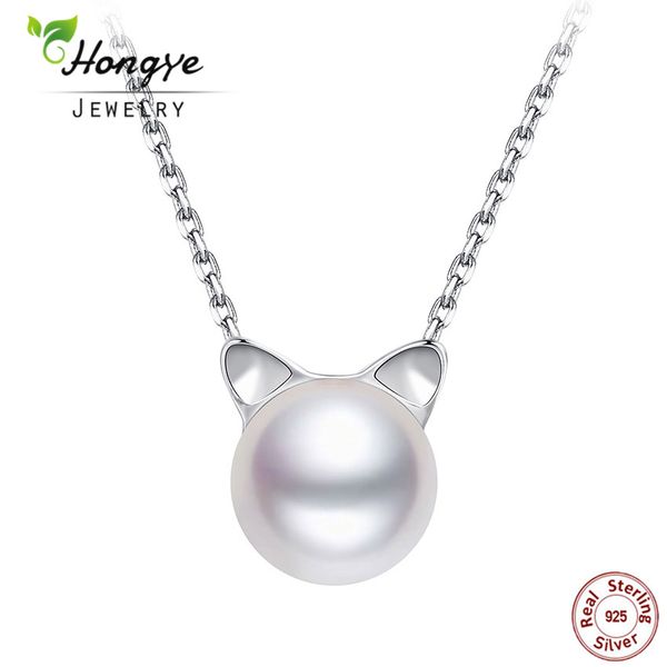 

hongye fashion natural freshwater pearl 925 sterling silver cute cat necklaces & pendants for women collier femme bijoux gifts
