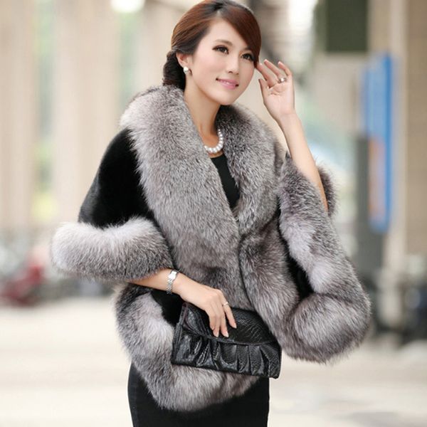 Luxo elegante mulheres faux mink cashmere inverno casaco de pele quente xaile capa moda senhoras sólidas faux pênclo poncho aq704471