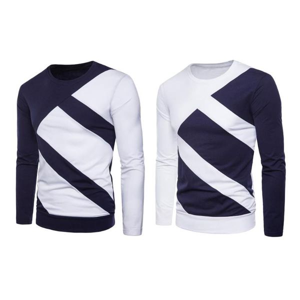 

new autumn men slim fit long sleeve t-shirt o-neck splicing color fashion casual patchwork tees male clothing plus size, White;black