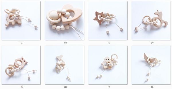 

10pcs baby teether rings food grade beech wood teething ring teethers chew toys shower play gym chew round wooden beads ye019