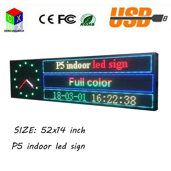 NOVO SMD P5 52''x14 '' Full Color Indoor LED sinais de Rolagem de Mensagens de apoio ao texto, picturesvideo Display para a janela da Loja