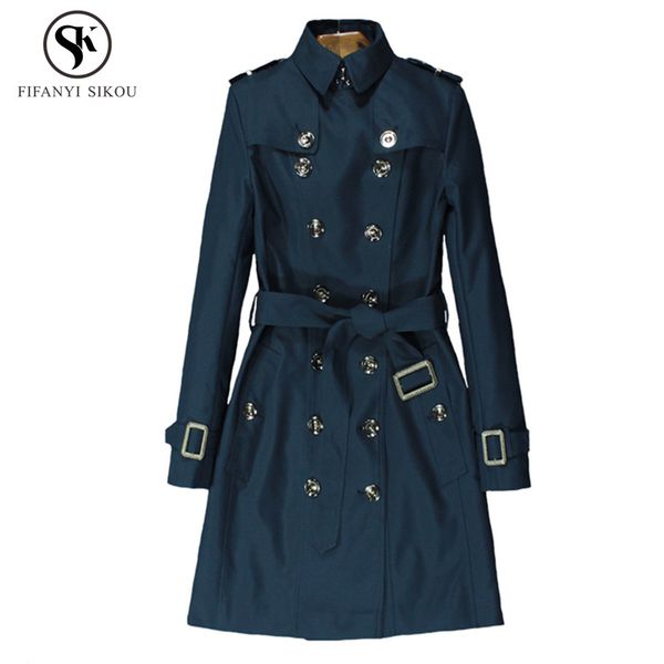 

autumn new england style classic double breasted eternal classic series high end trench coat women slim business outwear female, Tan;black