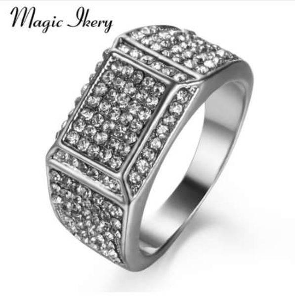 

magic ikery new arrivals men's full crystal zircon wide ring hip hop style round rings fashion jewelry size 8-12 jmr316, Golden;silver
