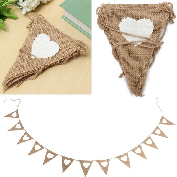 

vintage heart hessian burlap flags bunting banner event supplies wedding church birthday party decoration craft 2.8m 13flags