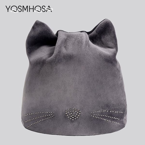 

new girls velvet beanie cap winter cat ear skullies beanies for ladies cat hat women flaps ladies skullies touca caps wh034, Blue;gray