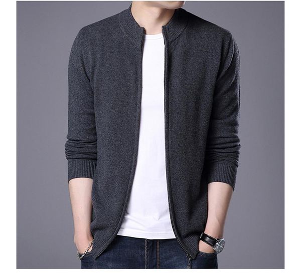 

кардиган свитер овец мужская мода бизнес мужская одежда осень новый фонд чистый цвет вязать мужская куртка zh-026, Black