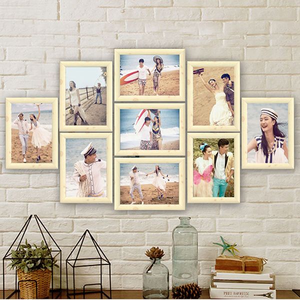 

9pcs/lot p frame set picture frame family collage p frames wall hanging picture holder display home wall decor