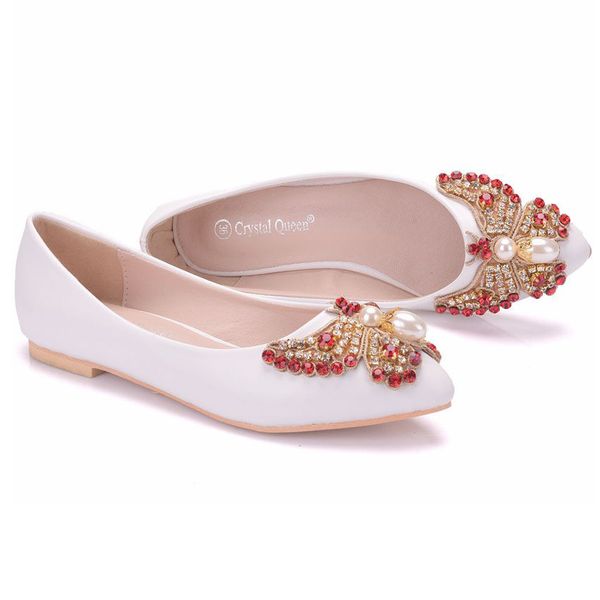

new beautiful bowtie pearls women flats fashion crystal shoes white rhinestone pointed toe flat wedding shoes plus size, Black