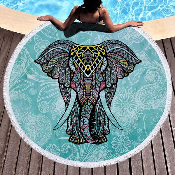 

home textile round beach towel tassel india elephant bohemia style national style microfiber can be used as picnic pad