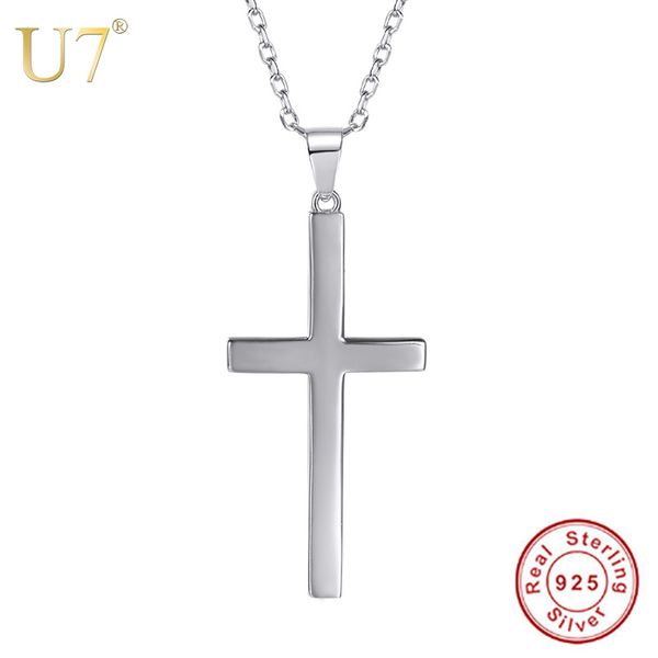 

u7 100% 925 sterling silver cross pendant & chain minimalist necklace christmas gift for women men silver christian jewelry sc13