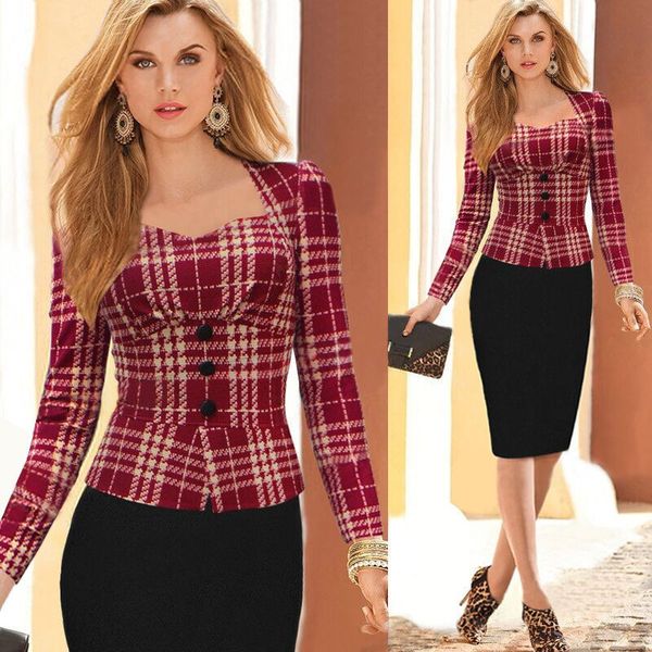 

2018 бесплатная доставка женщины осень элегантный винтаж с длинным рукавом хлопок стрейч баски офисная одежда для работы партии карандаш обо, White