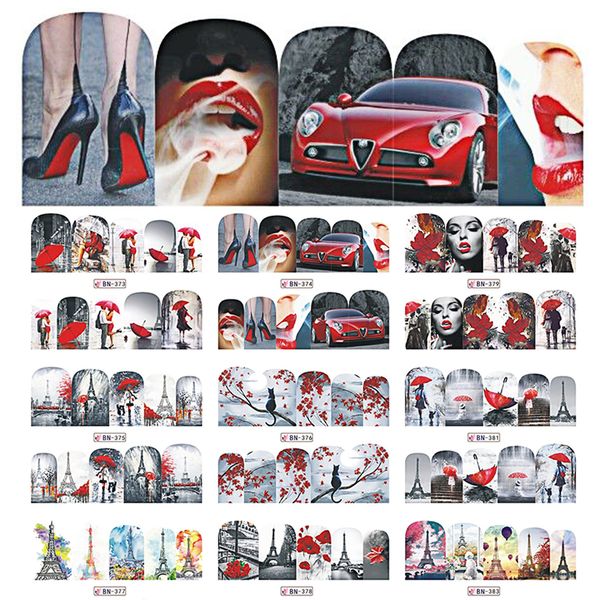 

sweet trend 1 sheet fashion nail art water transfer stickers decals full wraps charm diy decoration manicure tips labn373-384, Black