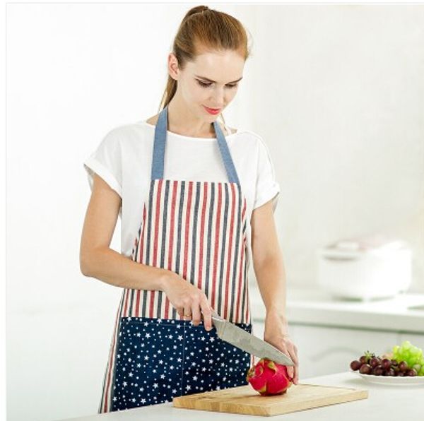 

stripe bib apron thick cotton with 2 pockets kitchen baking mats women painting clothing moustache design antifouling oil