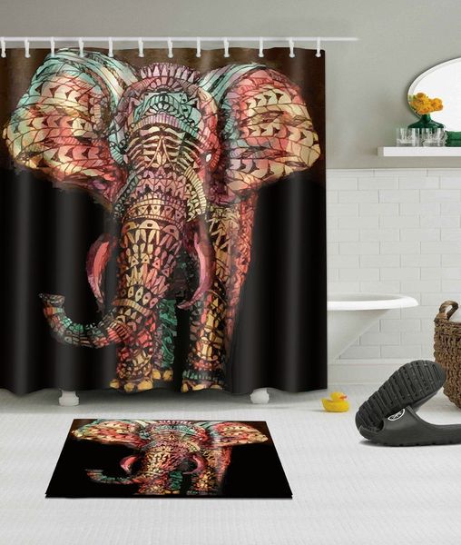 

mandala elephant fabric bathroom waterproof shower curtain with bath mat
