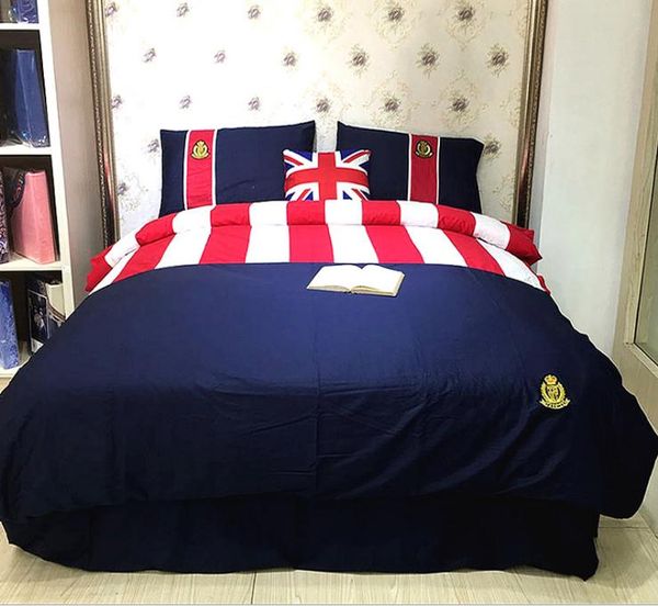 Home Textile Dark Blue Red Simple Bedding Sets Full Queen Size