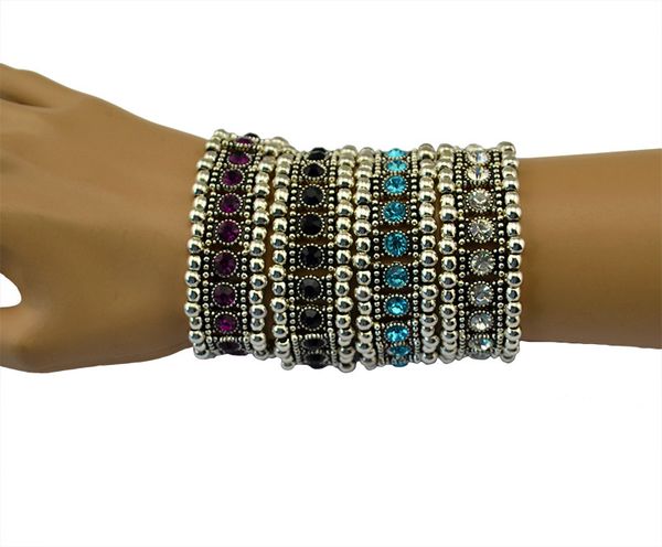 

этнические турецкие бохо эластичные браслеты браслеты для женщин кристалл винтаж серебряный пляж стретч браслеты цыганские украшения pulira, Black