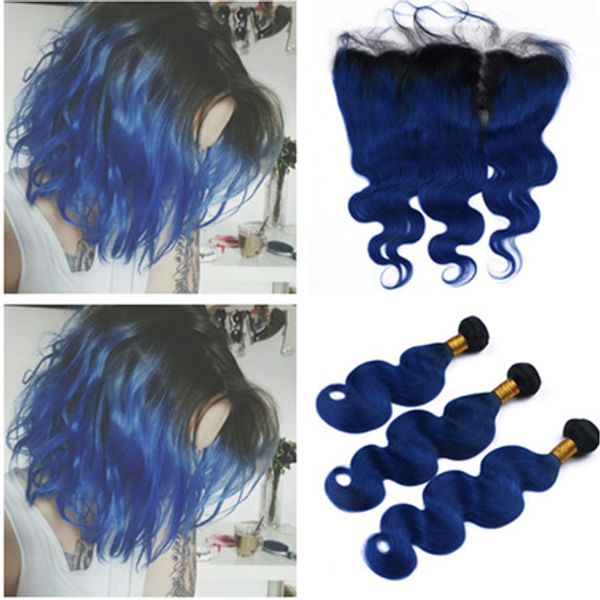 Black And Dark Blue Ombre Malaysian Virgin Hair Weft Weaves With