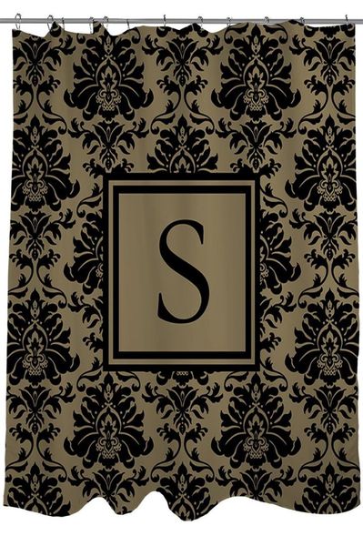 

manual woodworkers & weavers shower curtain, med letter s, black and gold damask