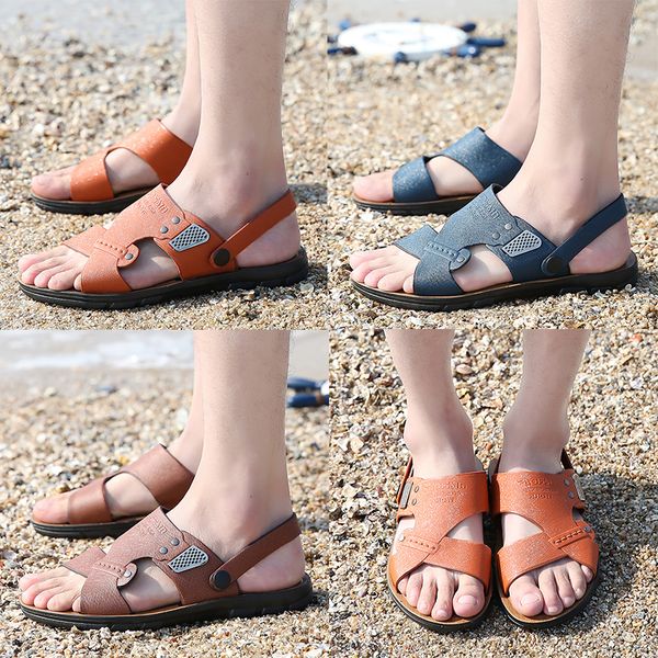 

brand design men sneakers casual shoes men sandals beach sandals men slippers flip flops genuine split leather summer shoes, Black