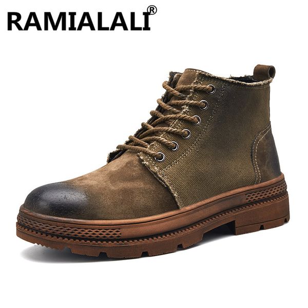 

genuine leather men boots autumn winter men work boots fashion high lace up vintage male ankle shoes, Black