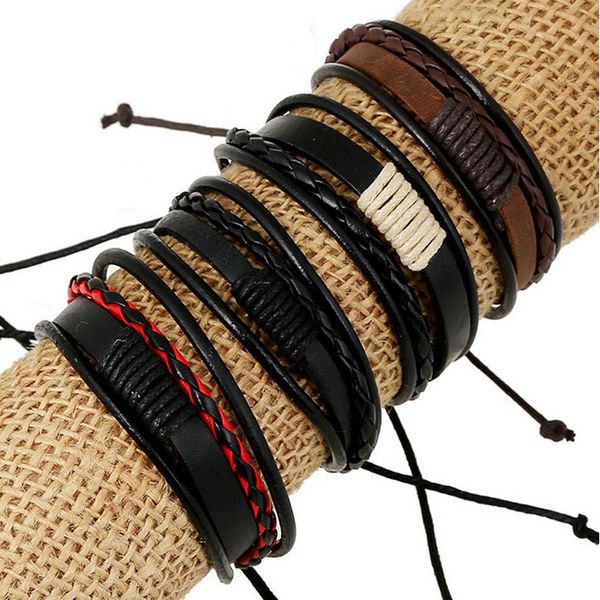 

fashion multilayer leather wristband bracelet cuff bangle men women wrap charm leather black brown braided rope wristbands, Golden;silver