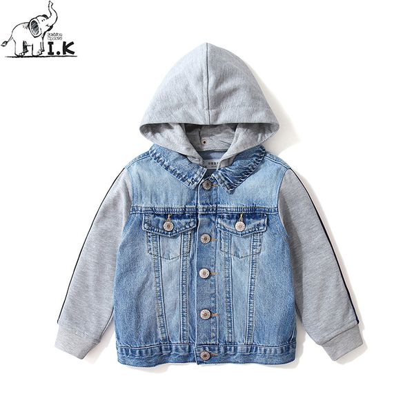 

i.k infant boys jeans hoodie button two pieces jacket little kids denim outwear baby children outfits wt26017 autumn new 2018, Blue;gray