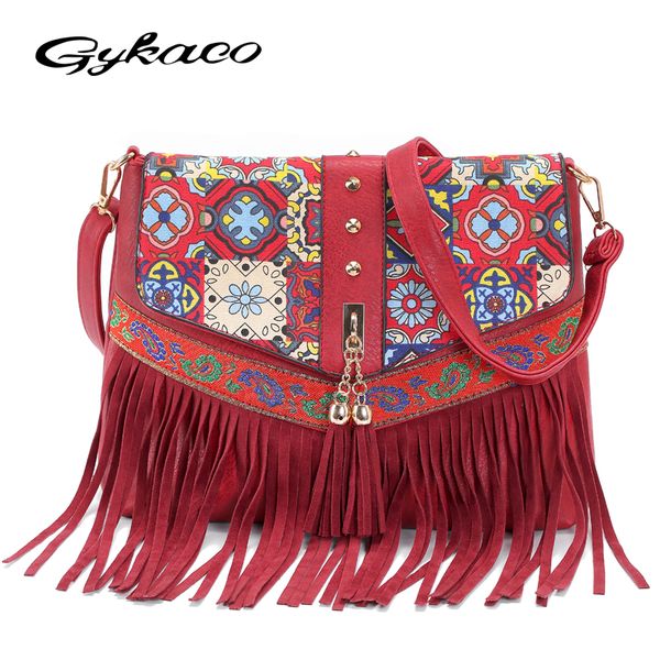 

gykaeo 2018 vintage women messenger bags for women's ethnic style tassel shoulder bag ladies retro crossbody bag bolsa feminina