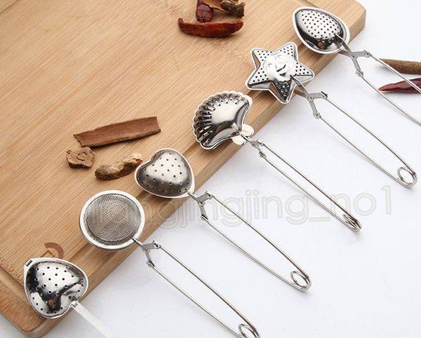 

6styles stainless steel tea strainer tea spoon seasoning infuser star shell oval round heart shape strainer teaware dda606