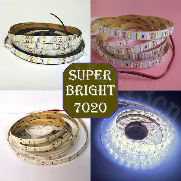 

super bright 5m 12v 7020 led flexible strip light tape 300leds 450leds cool white improted chip non / ip65 waterproof doulbe layer pcb